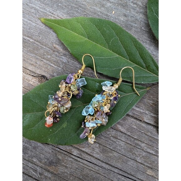 Vintage Gemstone Nugget Earrings - Rose Quartz Stone Earrings - Picture 8 of 10